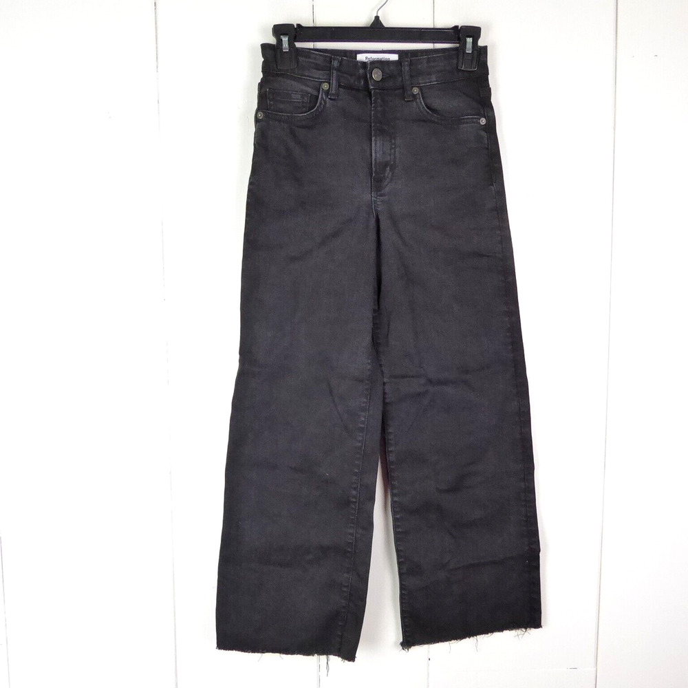 Reformation Jeans Wommens SZ 24 Emma High Rise Wide Leg Raw Hem Contemporary